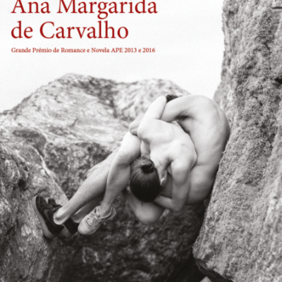 Capa de livro com título e imagem de pessoa entre rochas