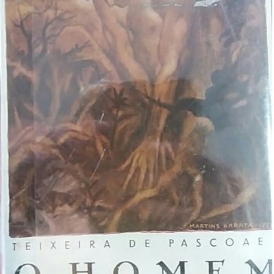 Capa de livro com pintura de um homem nu rodeado por árvores e texto em português.