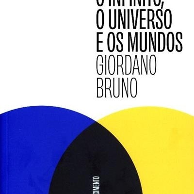 Capa do livro 'Sobre o infinito, o universo e os mundos' de Giordano Bruno com círculos coloridos