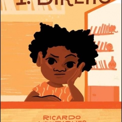 Ilustração de um menino e texto 1º DIREITO, Ricardo Henriques e Nicolau, Uma Produção Pato Lógico