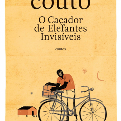 Capa de livro com texto e ilustração de homem com bicicleta em fundo laranja amarelado