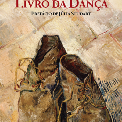 Capa do livro 'Livro da Dança' com ilustração de sapatos castanhos usados em azulejos claros.