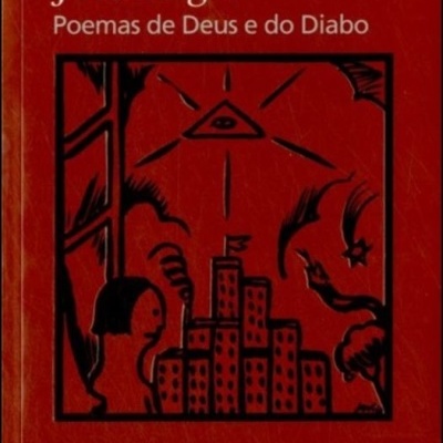 Capa de livro vermelha com título José Régio Poemas de Deus e do Diabo e ilustração preta.