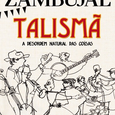 Capa de livro de Mário Zambujal com título Talismã e ilustração de músicos e dançarinos