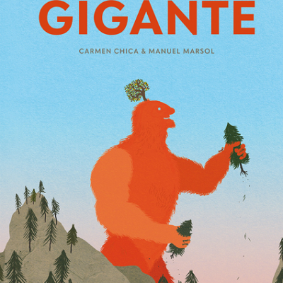 Capa de livro 'O TEMPO DO GIGANTE' com ilustração de gigante laranja e árvores