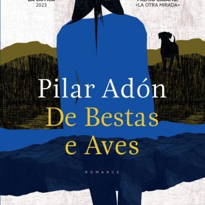 Capa de livro com título 'De Bestas e Aves' e ilustração de pessoa e cão