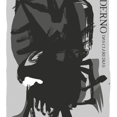 Capa de livro com arte abstrata em preto e cinzento e texto