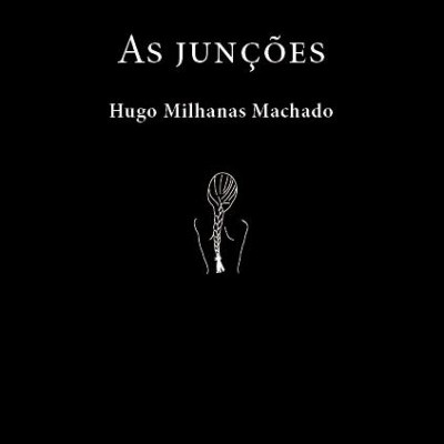 Capa preta de livro 'As junções' de Hugo Milhanas Machado com desenho de pessoa de costas e logotipo da editora artefacto