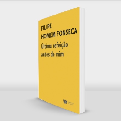 Livro com capa amarela e título preto, em fundo cinzento claro