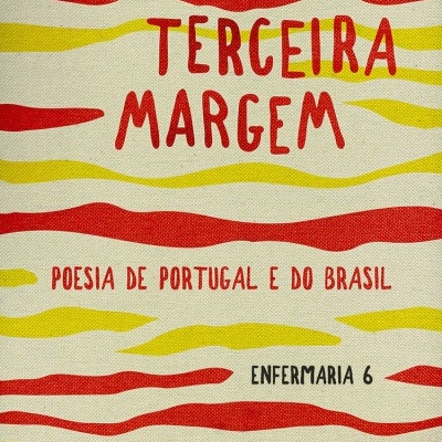 Capa de livro com padrões abstratos amarelos e vermelhos e texto impresso
