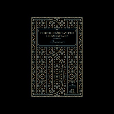 Capa de livro preta com texto e padrão decorativo em dourado e azul claro