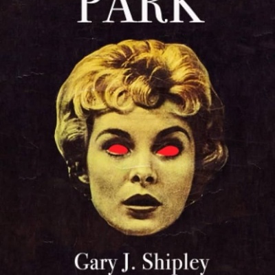 Capa de livro Terminal Park com rosto feminino e olhos vermelhos