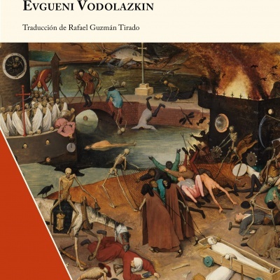 Capa do livro Laurus com ilustração histórica e texto em preto e laranja