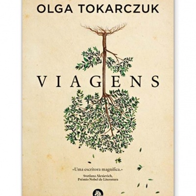 Capa de livro com título VIAGENS e ilustração de árvore invertida