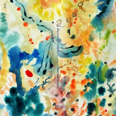 Capa de livro com padrão abstrato colorido e texto À Escuta do Oceano CONTEMPORANEA