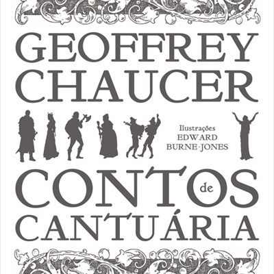 Capa do livro Contos de Cantuária com ilustrações e texto em preto e branco