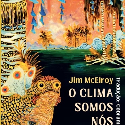 Capa de livro 'O CLIMA SOMOS NÓS' com ilustração colorida de animal e plantas