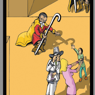 Capa de livro com ilustração e texto em preto e branco