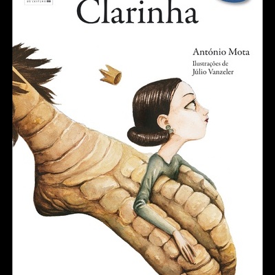 Capa do livro 'Clarinha' com ilustração de personagem feminina e javali com coroa pequena