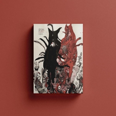 Livro com capa ilustrada a preto, vermelho e cinzento com título 'Valter Hugo Mãe depois do apocalipse' sobre fundo vermelho