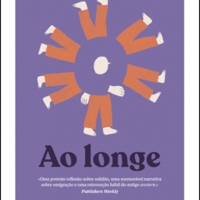 Capa de livro 'Ao longe' em lilás com ilustração abstrata de braços e pernas