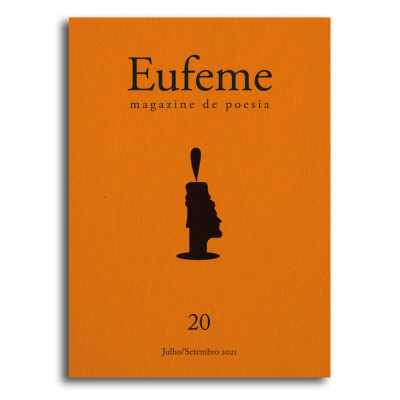 Capa da revista Eufeme magazine de poesia cor laranja com texto e gráfico preto