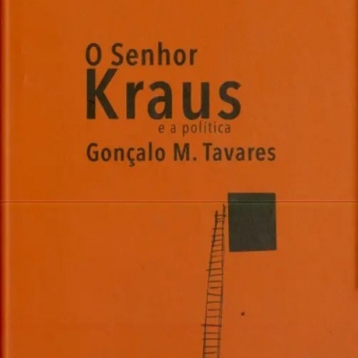 Capa de livro laranja com título e autor em preto, desenho de escada e quadrado preto