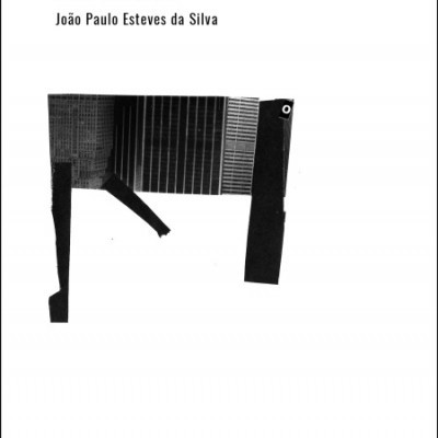 Capa de livro com título e autor em fundo branco e imagem abstrata preta