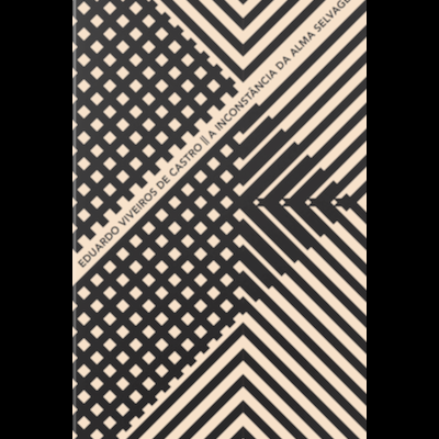 Capa de livro geométrica em preto e bege com texto diagonal