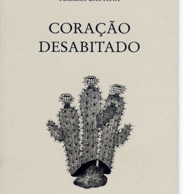 Capa de livro com título Coração Desabitado e ilustração de cacto.