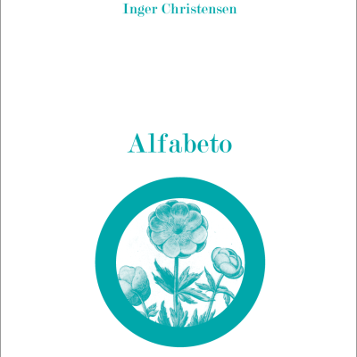 Capa de livro com título 'Alfabeto' e ilustração azul-turquesa de flores