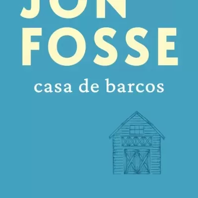 Capa de livro azul com título e autor, pequeno desenho de casa de madeira