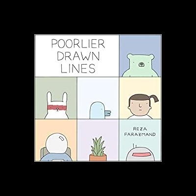 Ilustração com personagens e texto POORLIER DRAWN LINES e REZA FARAZMAND