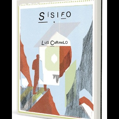 Capa de livro com ilustração abstrata e texto SÍSIFO e Luis CaRmelo