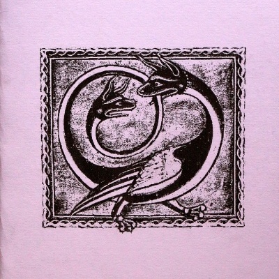 Capa de livro rosa claro com ilustração preta de duas cabeças de dragão estilizadas entrelaçadas e texto preto.