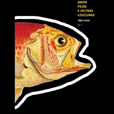Capa de livro com ilustração do cabeça de um peixe e texto amarelo e branco
