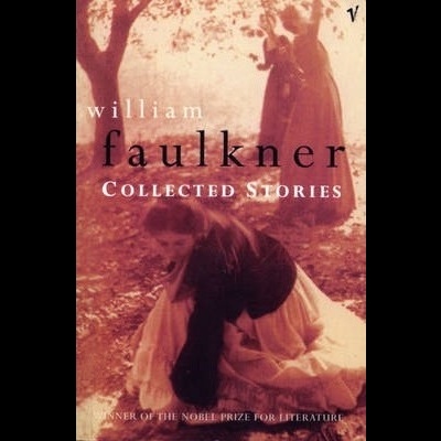 Capa do livro Collected Stories de William Faulkner com imagem a sépia de duas mulheres e texto