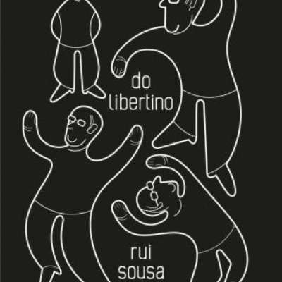 Capa de livro preta com ilustrações de quatro figuras humanas desenhadas com linhas brancas simples e texto branco.