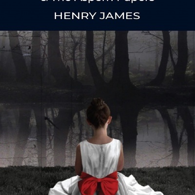 Capa de livro com uma menina de vestido branco e laço vermelho sentada de costas num ambiente enevoado