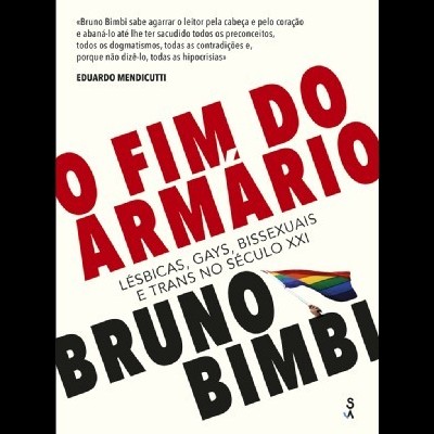 Capa de livro com título em letras grandes vermelhas e pretas e bandeira arco-íris