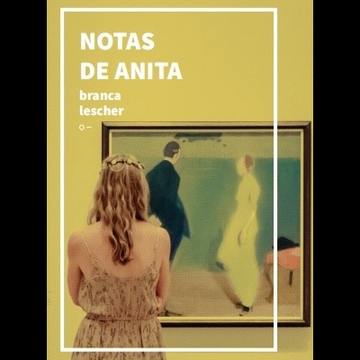 Capa de livro amarelo com texto e imagem de mulher a olhar quadro