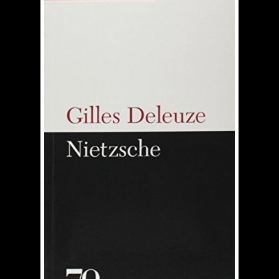Capa de livro Nietzsche de Gilles Deleuze com design minimalista em branco e preto