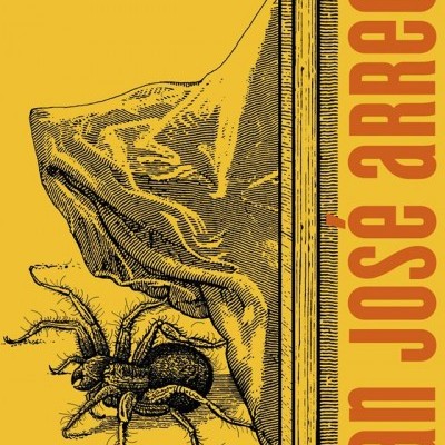 Capa de livro amarelo com desenho a preto de aranha e pedra, título JUAN JOSÉ ARREOLA e subtítulo CONFABULÁRIO
