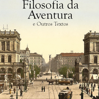 Capa de livro Filosofia da Aventura com ilustração urbana antiga