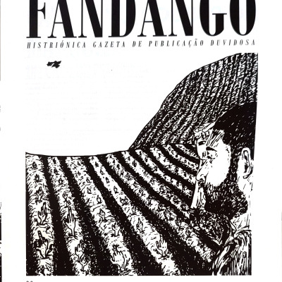 Capa da revista FANDANGO com ilustração em preto e branco e texto informativo
