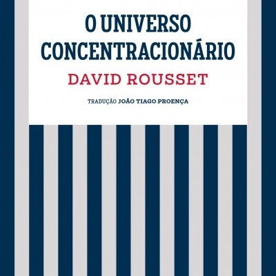 Capa de livro com riscas verticais azul escuro e branco e texto central em azul e vermelho