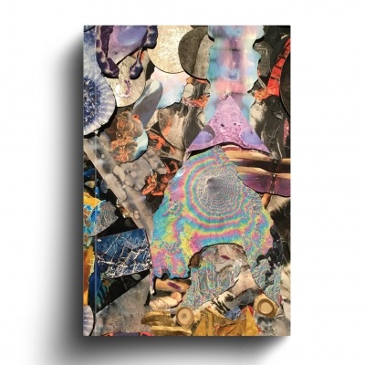 Caixa decorativa colorida com padrão abstrato