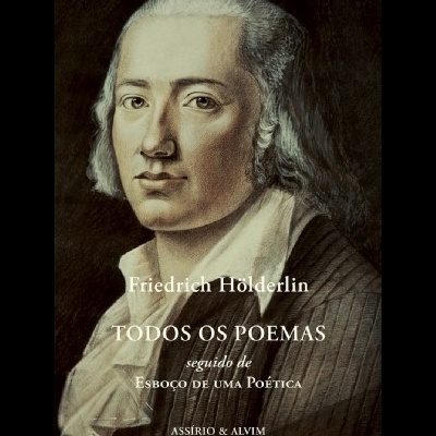 Capa de livro com retrato de Friedrich Hölderlin e texto do título em português