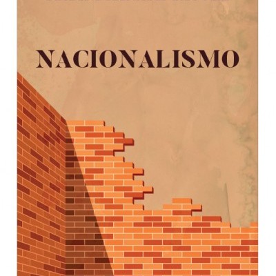 Capa de livro 'NACIONALISMO' com parede de tijolos laranja em fundo bege