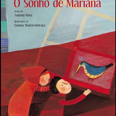 Capa de livro com ilustração de crianças e pássaro colorido
